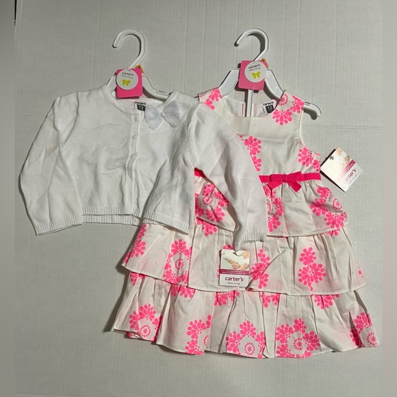 🆕CARTER’S - 12M - NWT - INFANT GIRLS 2+PC FLORAL DRESS AND CARDIGAN LOT - Picture 2 of 10